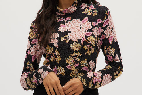 Blush Gold Fitted turtleneck in vintage floral front
