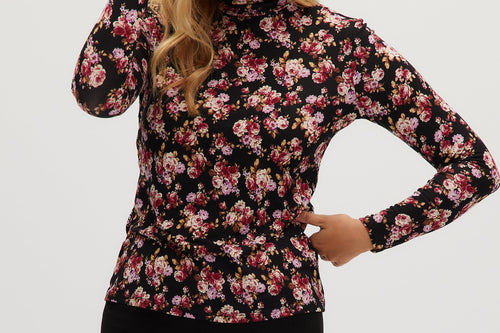 Pink Floral Fitted turtleneck in vintage floral front