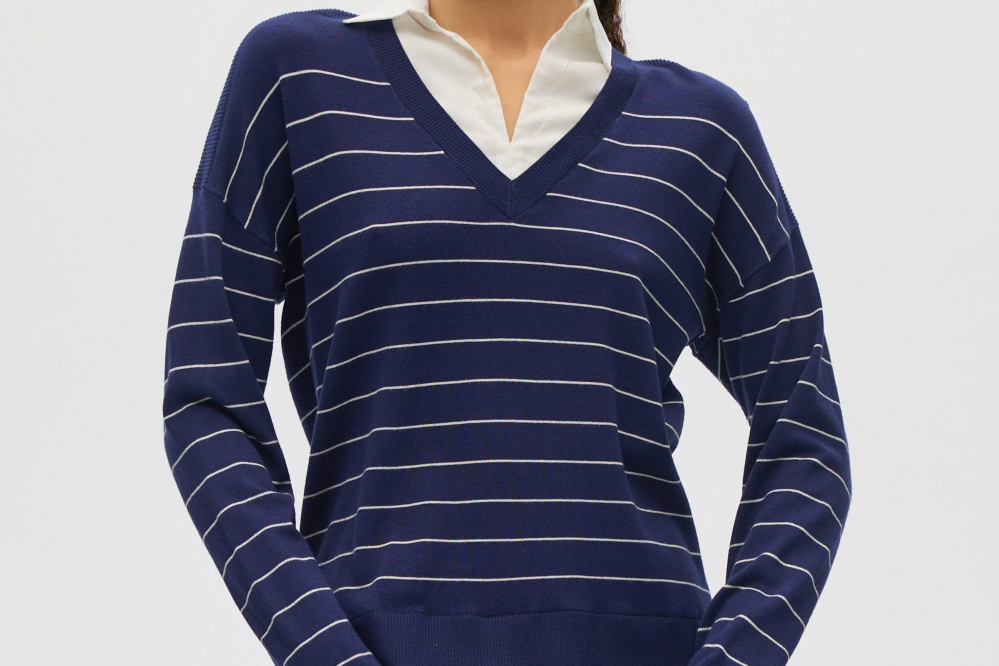 Blue V-neck Sweater Top Combo front