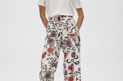 Cream Wide Leg Printed Pants With Floral Print front