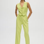 Lime Pleated Summer Pants front