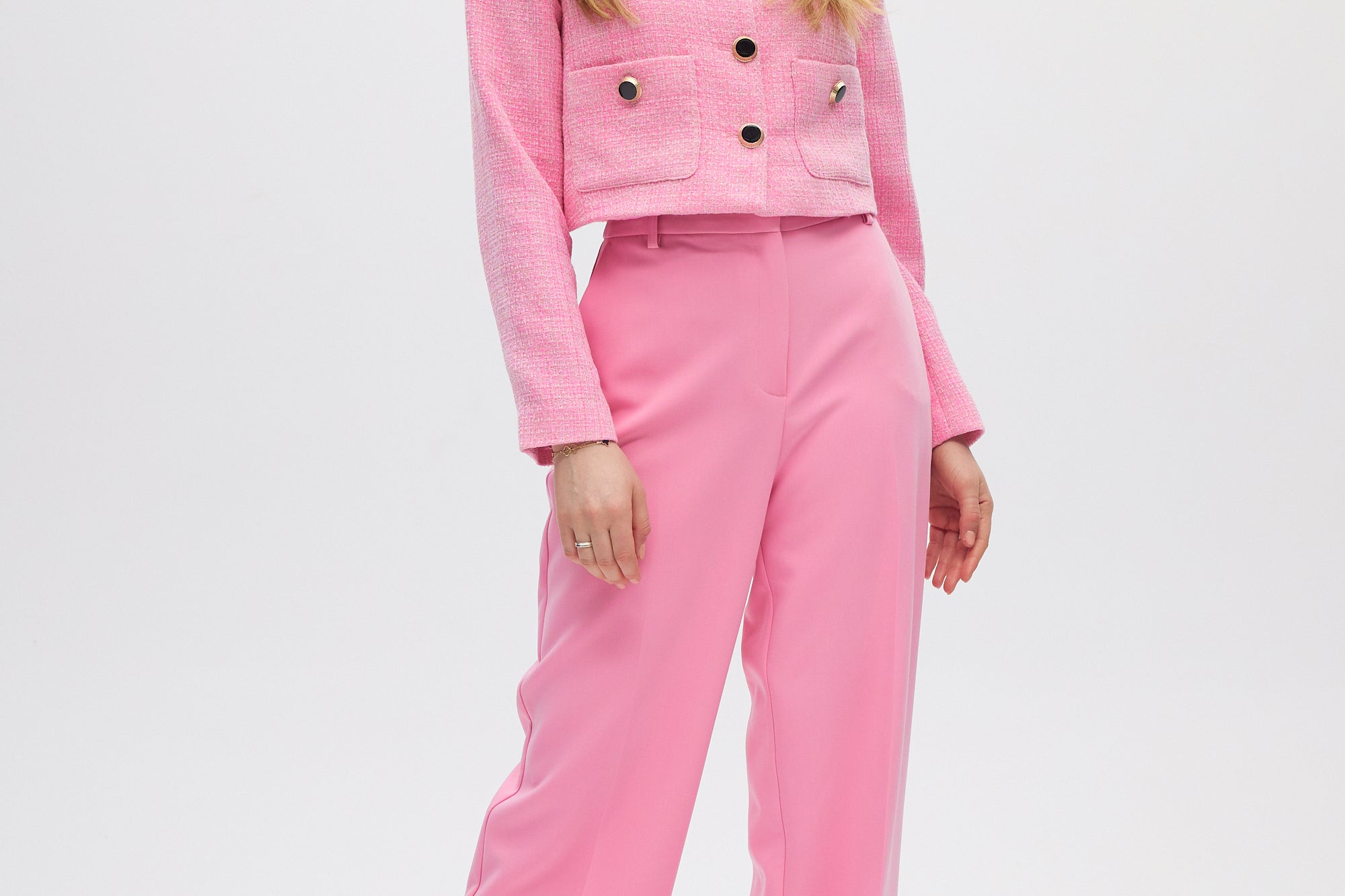 Pink Bouclé High-Rise Pants front