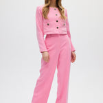 Pink Bouclé High-Rise Pants front