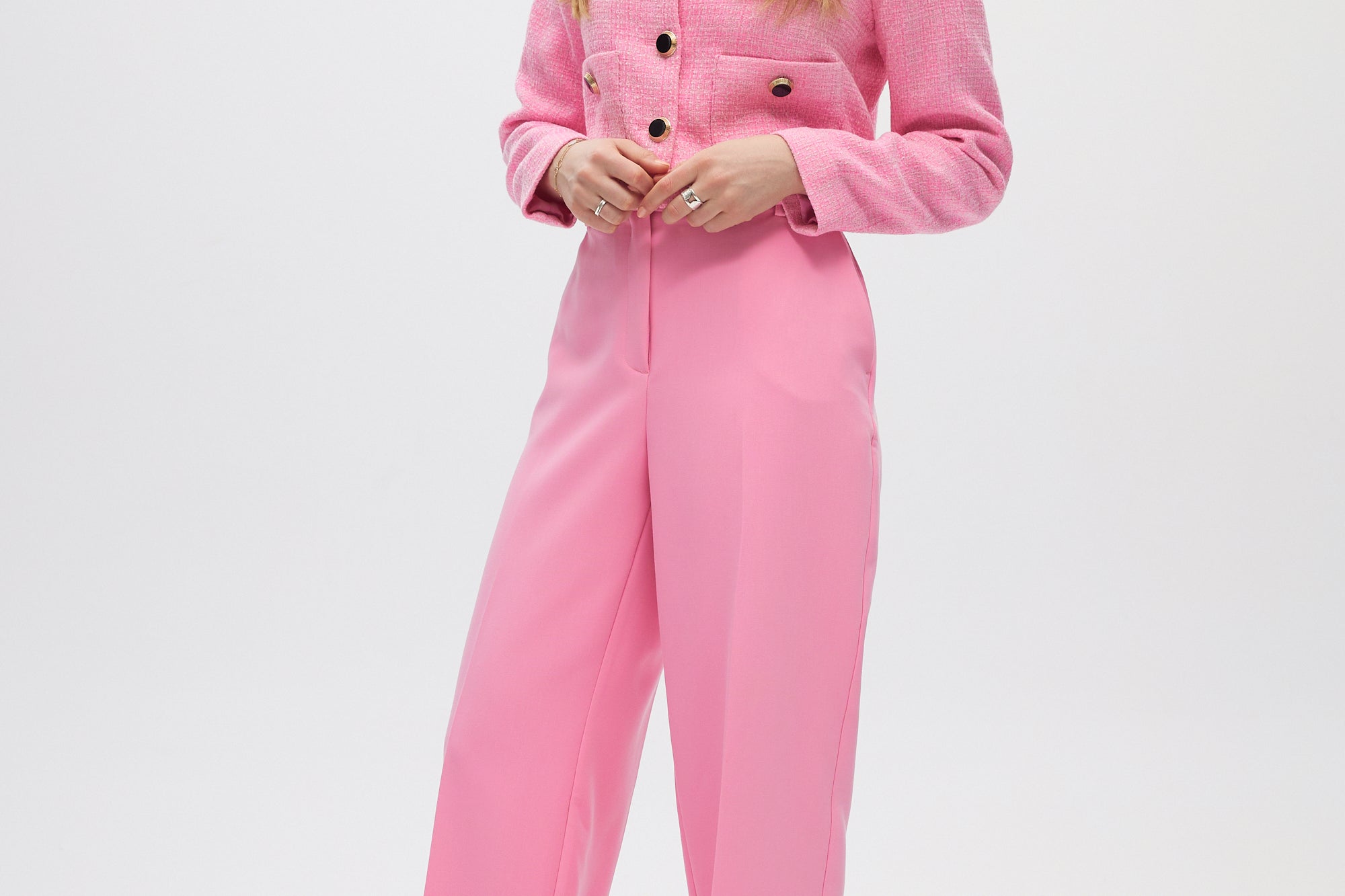 Pink Bouclé High-Rise Pants side