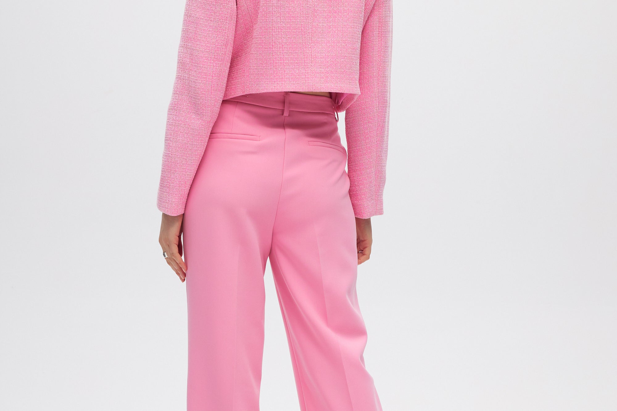 Pink Bouclé High-Rise Pants back 