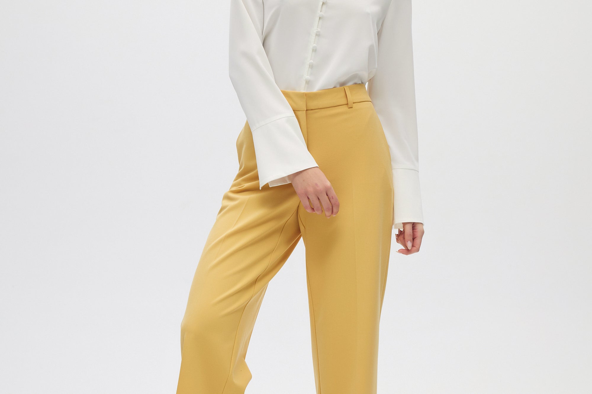 Mustard Cropped Wide-Leg Pants front