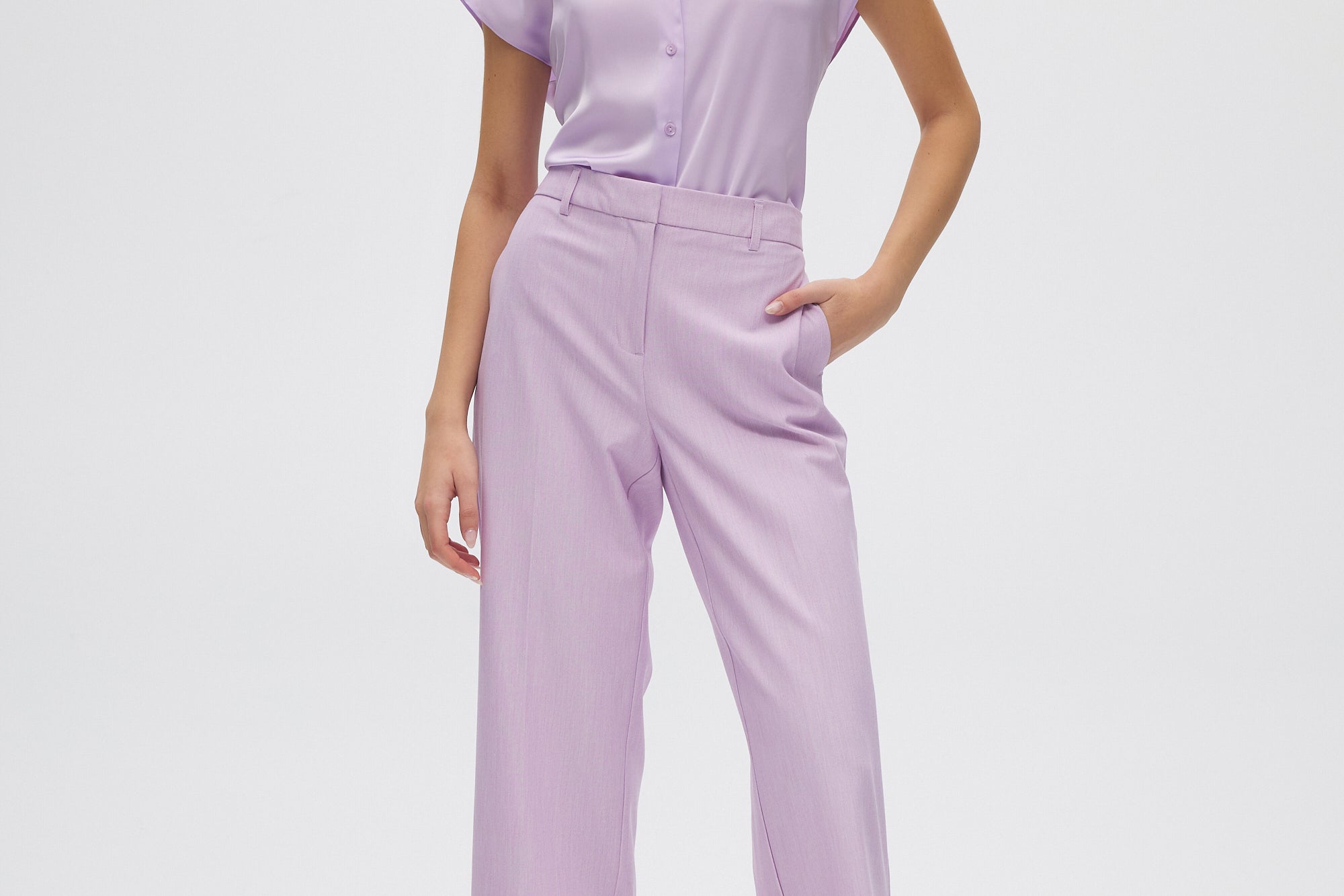 Lilac Cropped Wide-Leg Pants front 