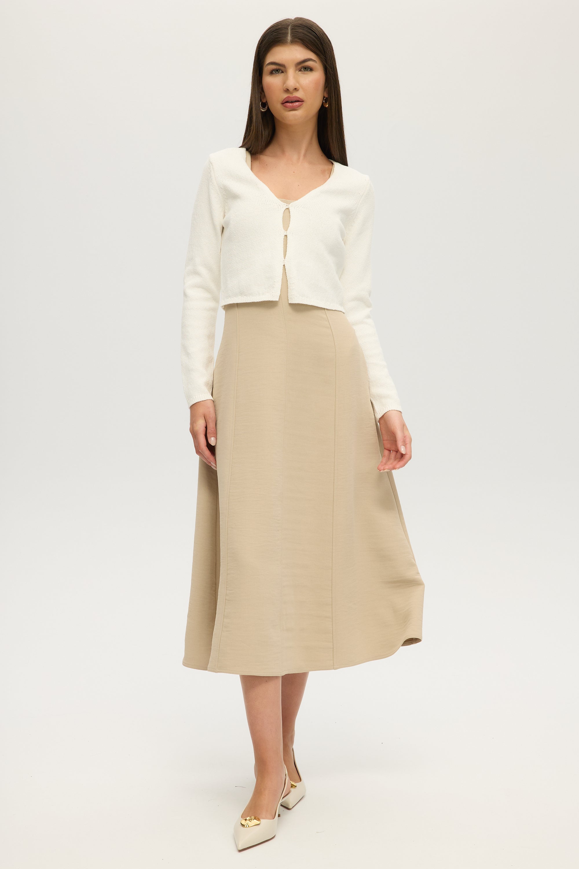 BEIGE CRINKLE CREPE CARDIGAN & DRESS 2PCS SET Hilary Radley BEIGE CRINKLE CREPE CARDIGAN & DRESS 2PCS SET Hilary Radley