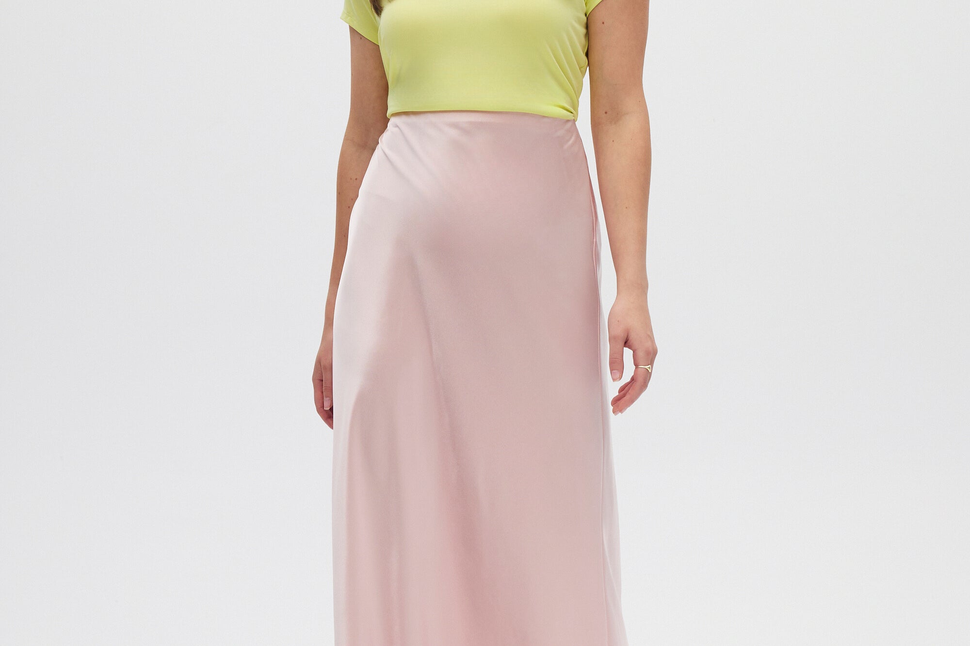 Pink Satin Maxi Skirt front