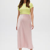 Pink Satin Maxi Skirt front