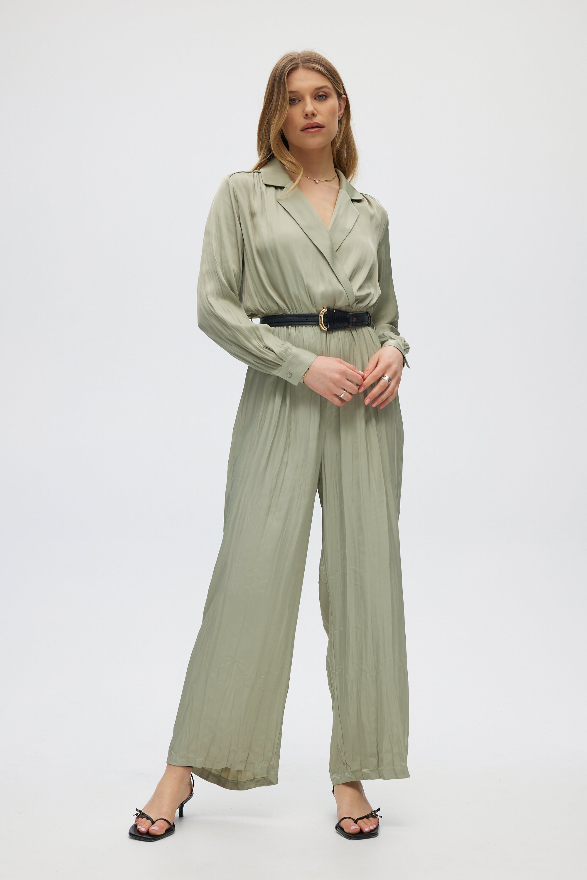 Sleeve Tone Jumpsuit Sage Long Sleeve Jumpsuit - Main Image