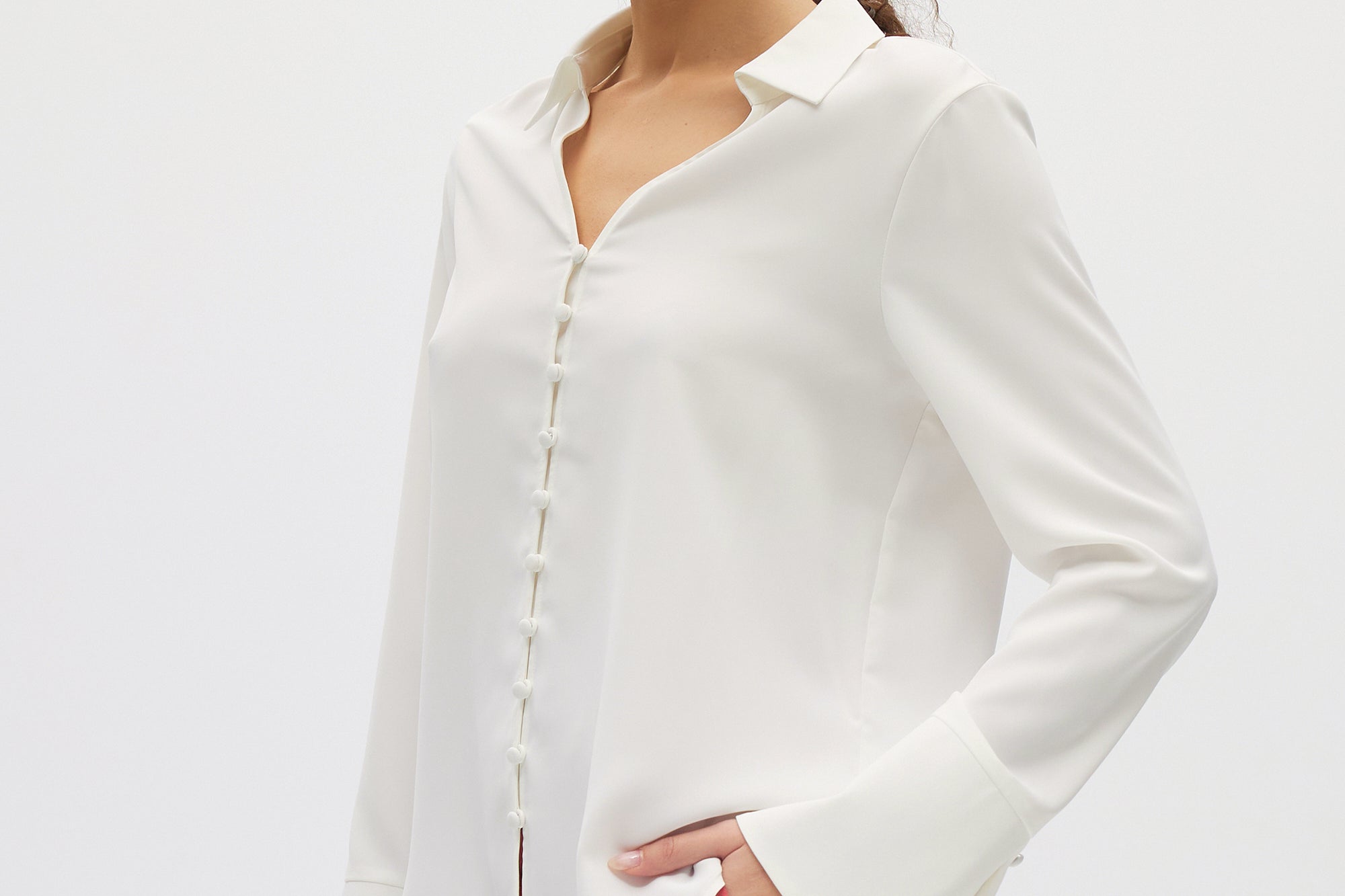 Ivory Long Sleeve Button Blouse side