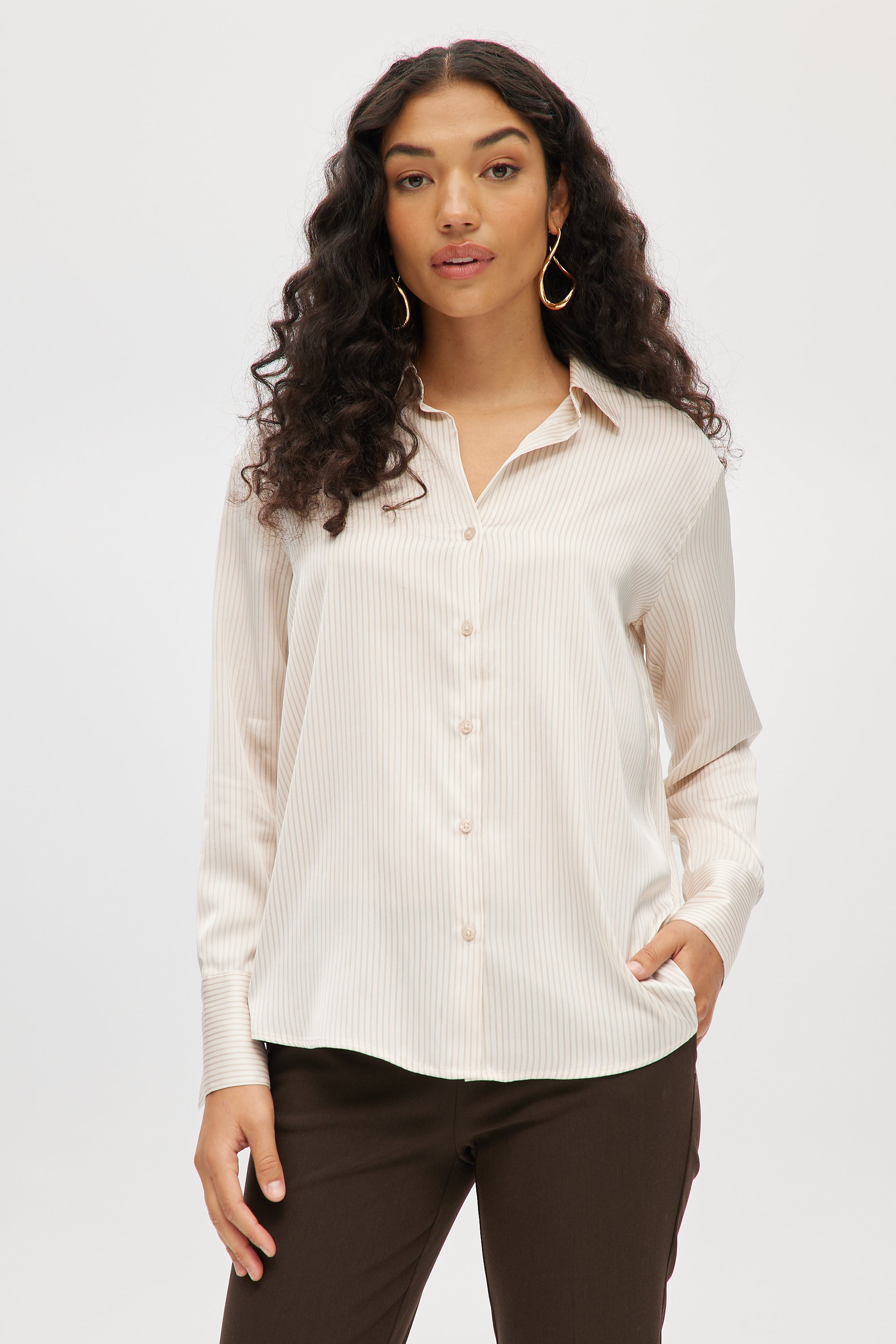 Off-White Long Sleeve Striped Satin Shirt L
