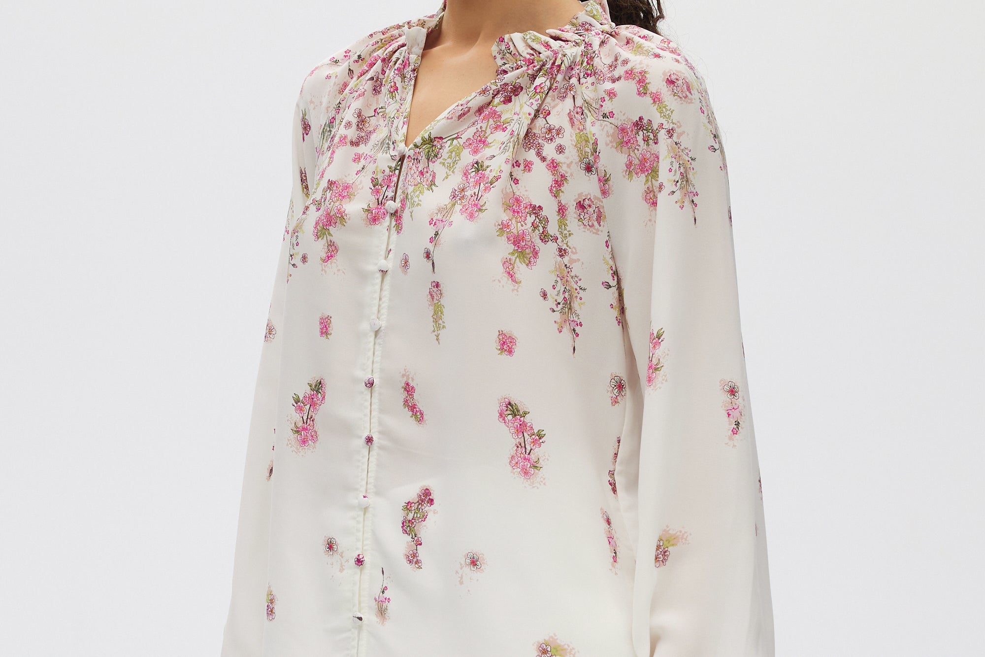 Pink Floral Button Blouse side