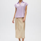  Lilac Essential Sleeveless Button Down full body
