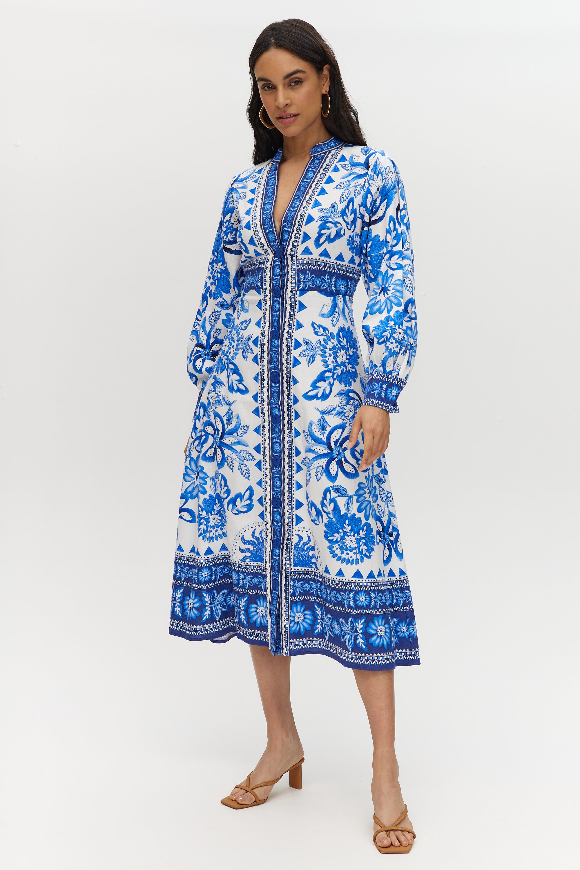 Floral Linen Blend Midi Dress