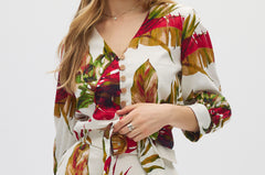 Linen Belted Top With Floral Print front