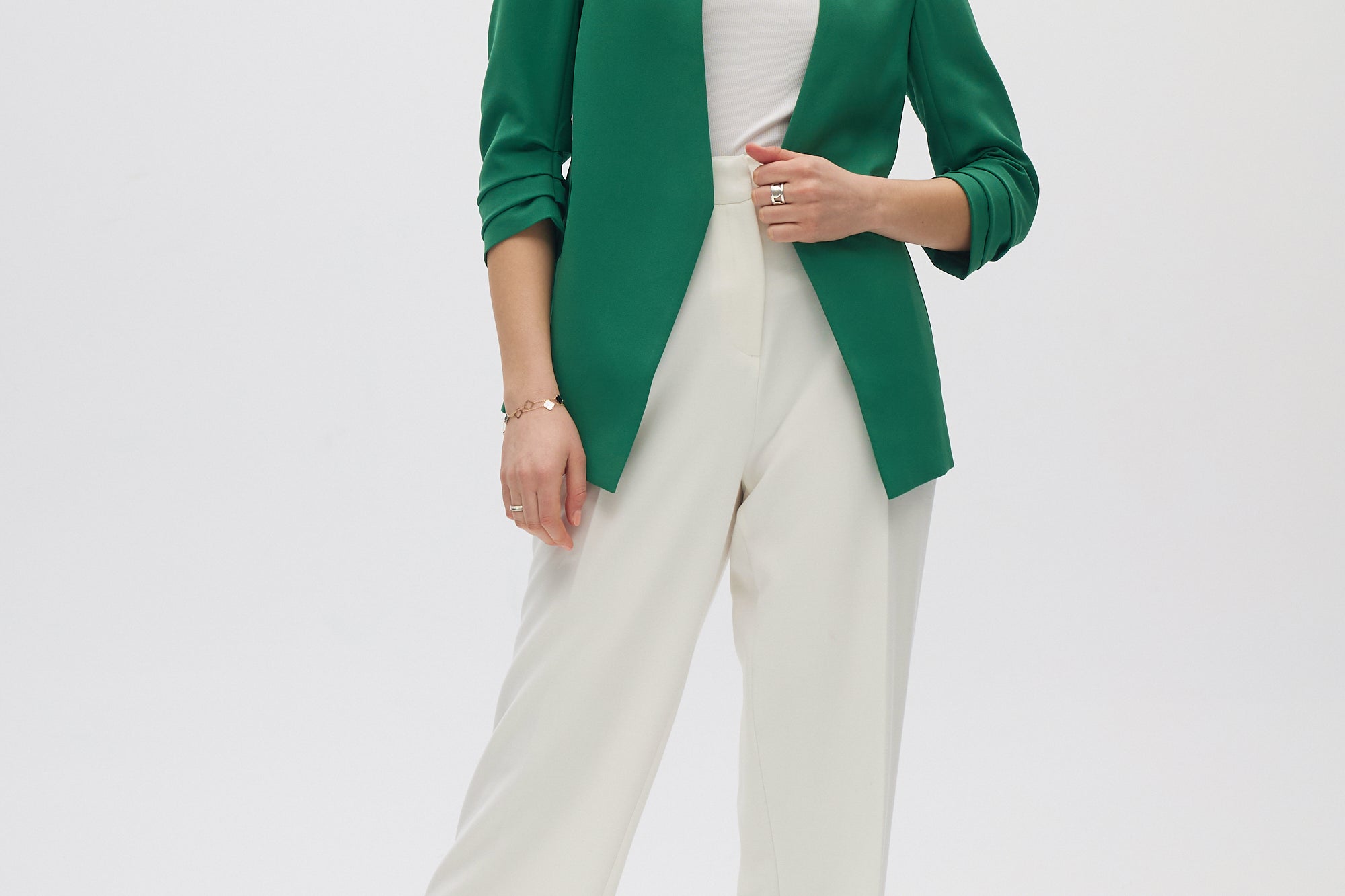 Green Bunchy Sleeve Blazer Jacket front