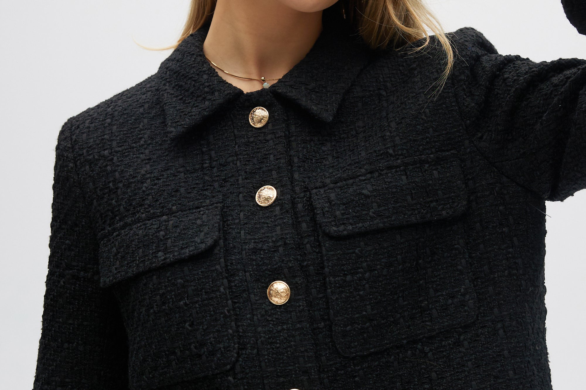 Black Essential Button Jacket close up
