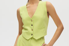 Lime Sleeveless Button Vest front