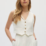 Off White Sleeveless Button Vest front