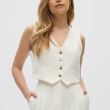 Off White Sleeveless Button Vest front
