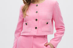 Pink Bouclé Cropped Jacket front