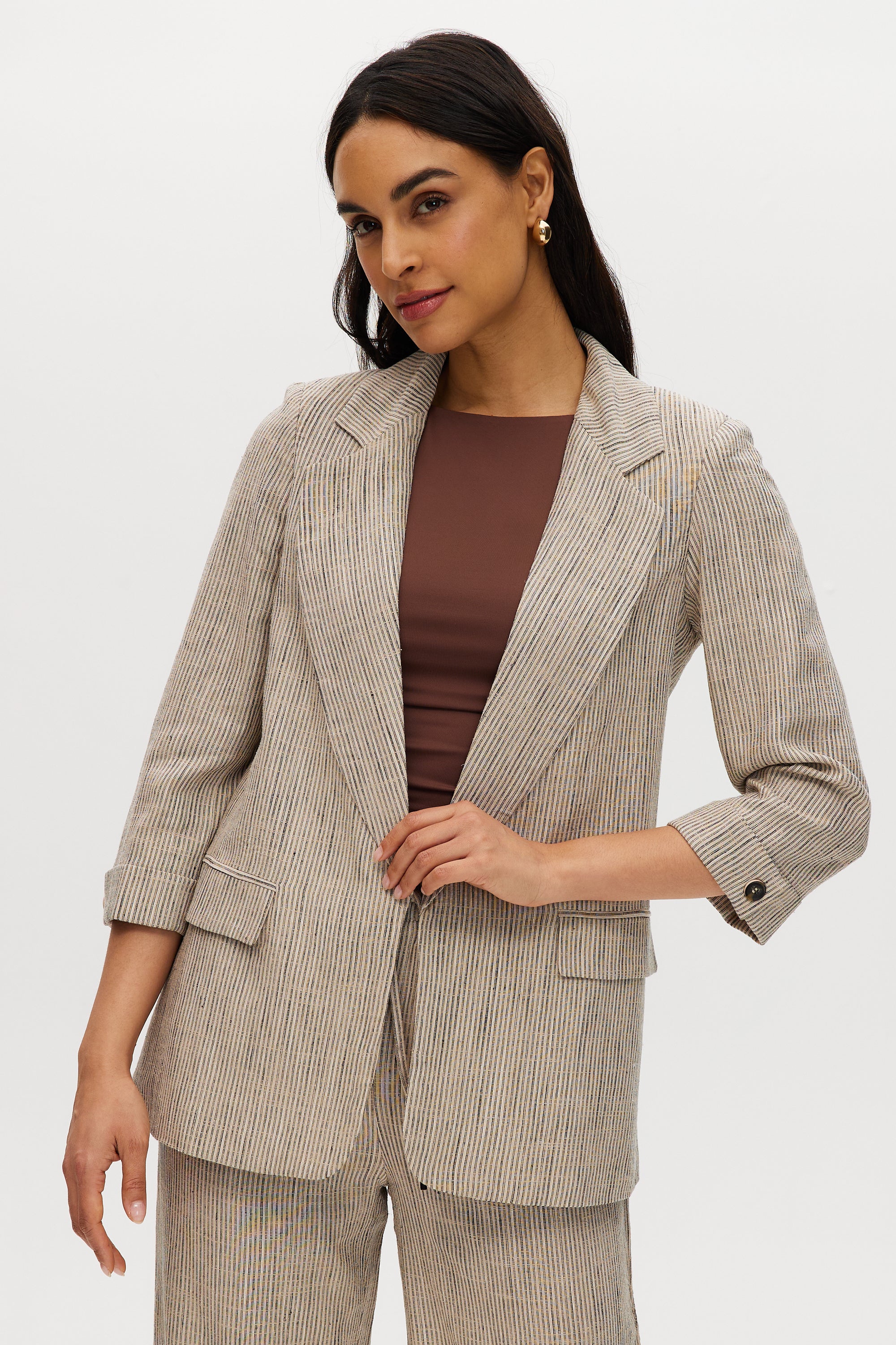 Beige Striped Linen Blazer | Hilary Radley