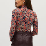 Navy Fitted turtleneck in vintage floral back