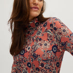Navy Fitted turtleneck in vintage floral front 2