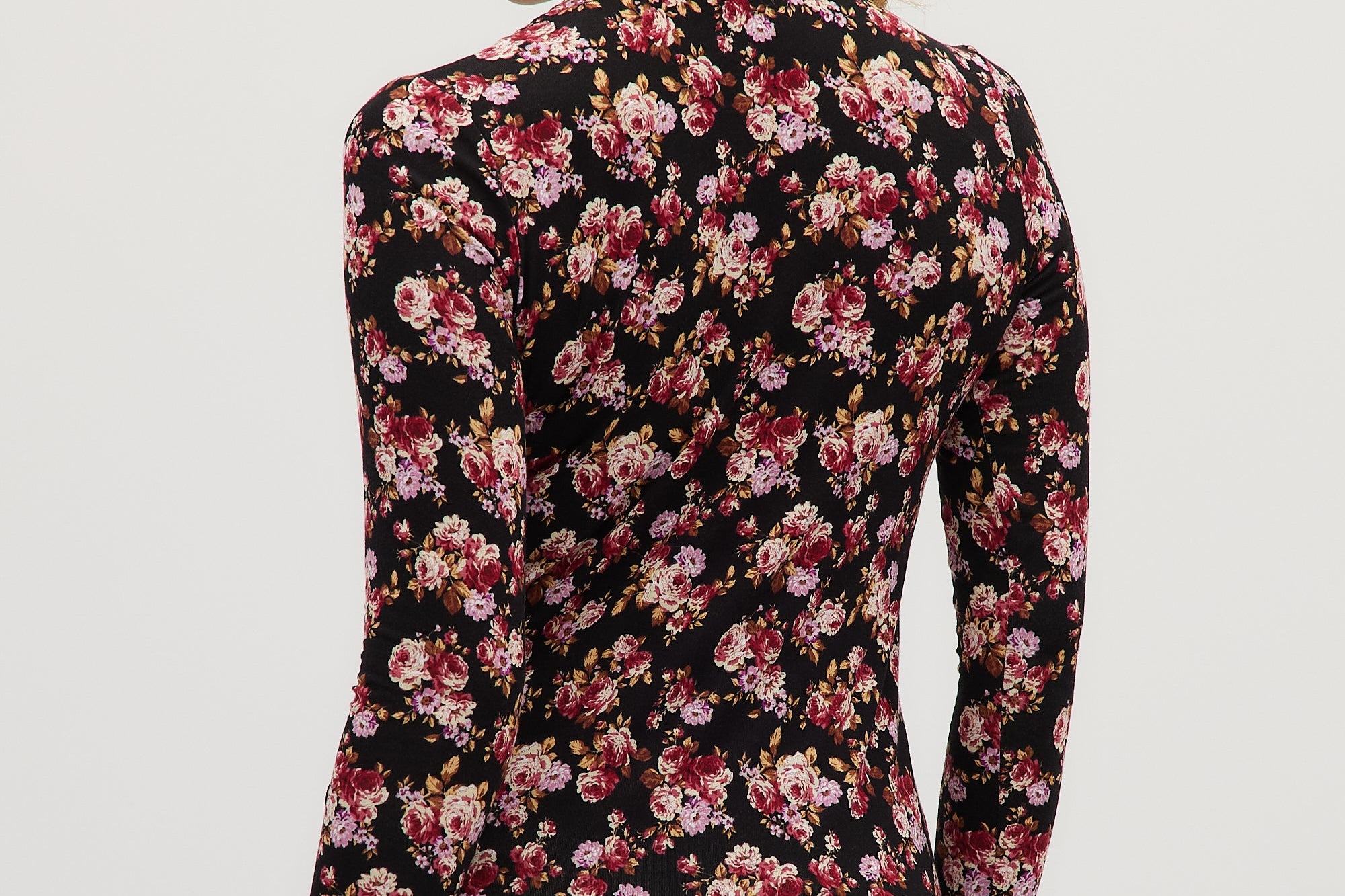 Pink Floral Fitted turtleneck in vintage floral back