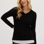 Black V-neck sweater front