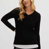 Black V-neck sweater front