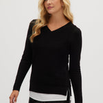 Black V-neck sweater side