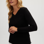 Black V-neck sweater front 2