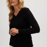Black V-neck sweater front 2