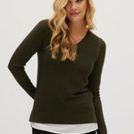 Olive V-neck sweater front