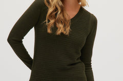 Olive V-neck sweater front