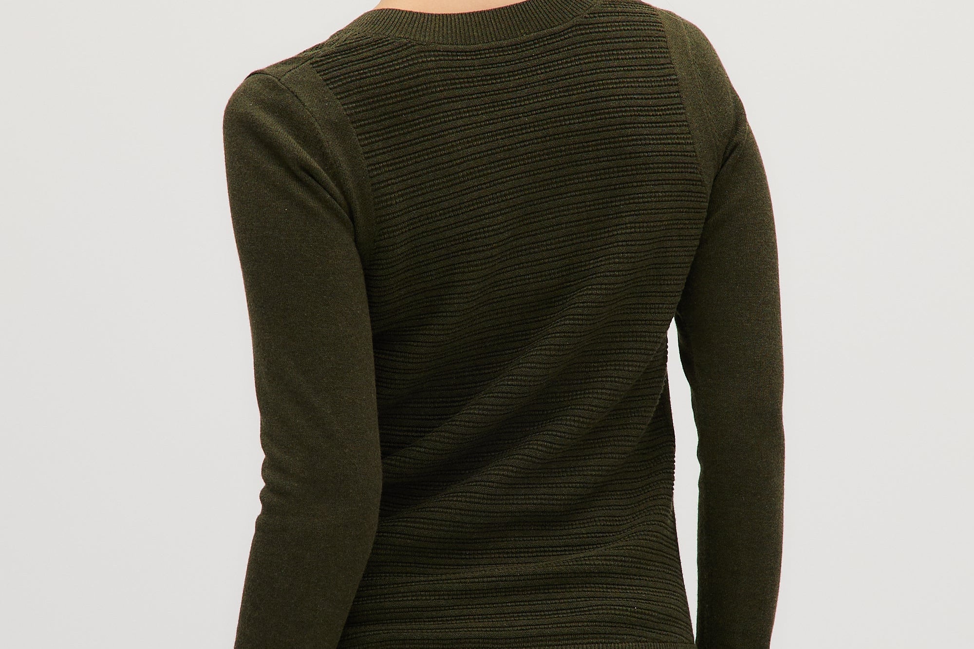 Olive V-neck sweater back