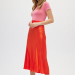 Orange Satin Maxi Skirt side