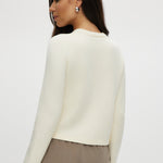 Cream Knit Round Collar Cardigan featuring patch pockets, available at Hilary Radley.