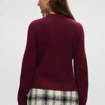 Burgundy Round Collar Knit Cardigan featuring patch pockets, available from Hilary Radley.