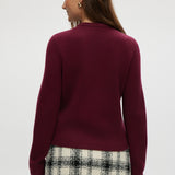 Burgundy Round Collar Knit Cardigan featuring patch pockets, available from Hilary Radley.