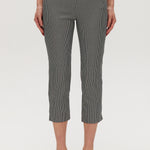 Black and off-white houndstooth super stretch pull-on capri with cropped length by Hilary Radley.
