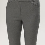 Black and off-white houndstooth super stretch pull-on capri with cropped length by Hilary Radley.