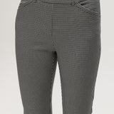 Black and off-white houndstooth super stretch pull-on capri with cropped length by Hilary Radley.