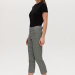 Black and off-white houndstooth super stretch pull-on capri with cropped length by Hilary Radley.