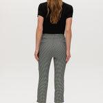 Black and off-white houndstooth super stretch pull-on capri with a cropped length by Hilary Radley.