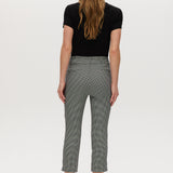 Black and off-white houndstooth super stretch pull-on capri with a cropped length by Hilary Radley.
