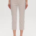 Camel striped super stretch pull-on capri featuring tummy control and functional pockets by Hilary Radley.